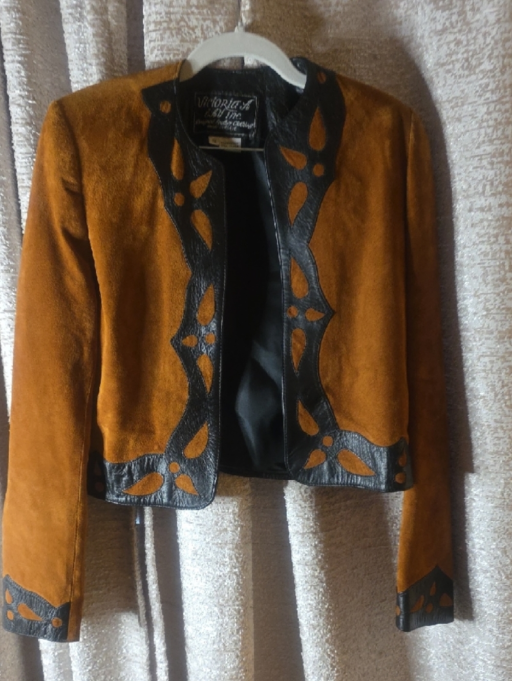 Women's Suede Blazer & Skirt Set in Rich Brown with Black Trim - Picture 5 of 12